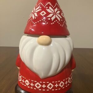 Gnome Santa Ceramic Cookie Jar w/ Removable Lid, EUC